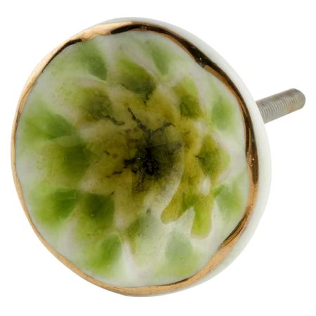 Lime Green Cut Ceramic Dresser Knob in Silver Fitting